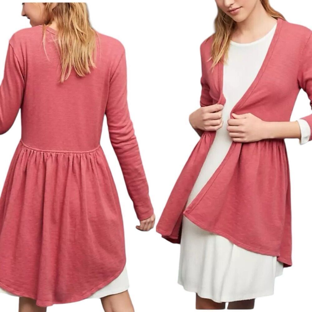 t.la Womens Cardigan Red Open Front Ruched Draped Long Sleeve Cotton Feminine XS